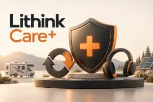 Lithink Care+ service illustration with a shield, return arrows and support headset.